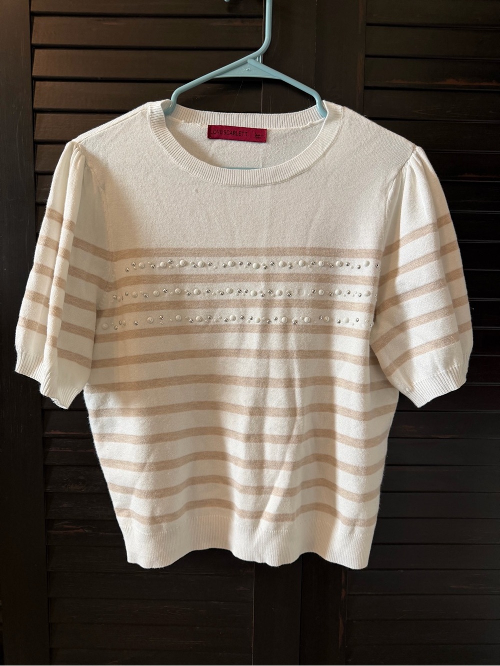 Scarlett Cream & Beige Striped Short Sleeve Top